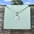 Harlow Mae Designs LLC silver-tone stainless steel necklace with unicorn pendant inscribed HMONG 1980.