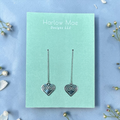 Harlow Mae silver-toned metal heart drop threader earrings with spiral design. Lightweight and elegant.