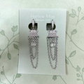 Harlow Mae silver-tone dangle chain earrings with geometric top, cubic zirconia, and teardrop charms.